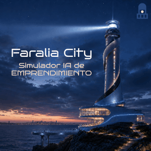 Torre de Faralia City iluminando una ciudad junto al mar