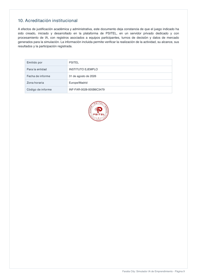 Página de cierre con acreditación institucional y código de informe